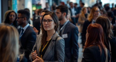 International business professionals engaged in trade discussions and networking